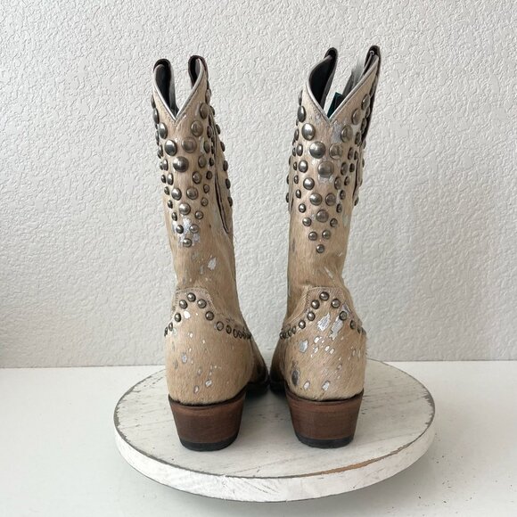 Lane Womens Midi Cowboy Boots 7 Cowhide Hair on Hide Cowgirl Western Pointed Toe - Picture 2 of 13